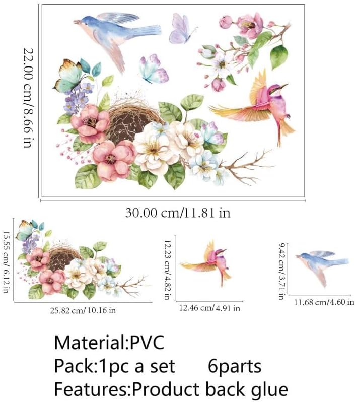 Ethanberg 3 Sheets Flowers Birds Butterflies Toilet Seat Lid Stickers, Removable Waterproof Toilet Cover Sticker Decals, Self-Adhesive Bathroom Wall Stickers, Toilets Seat Decals for WC Restroom Home Decor - Image 2